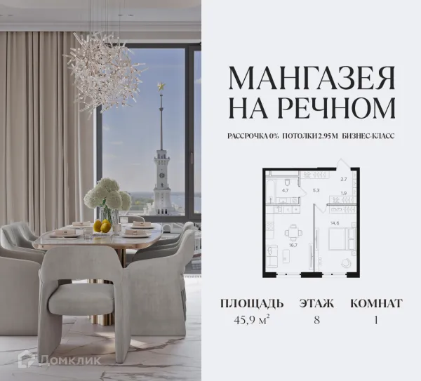 Планировка 1 комн. в ЖК Мангазея на Речном