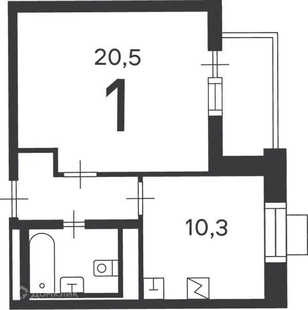 Планировка 1 комн. в Кедрова ул., д. 16, к. 3 (Московские кварталы)