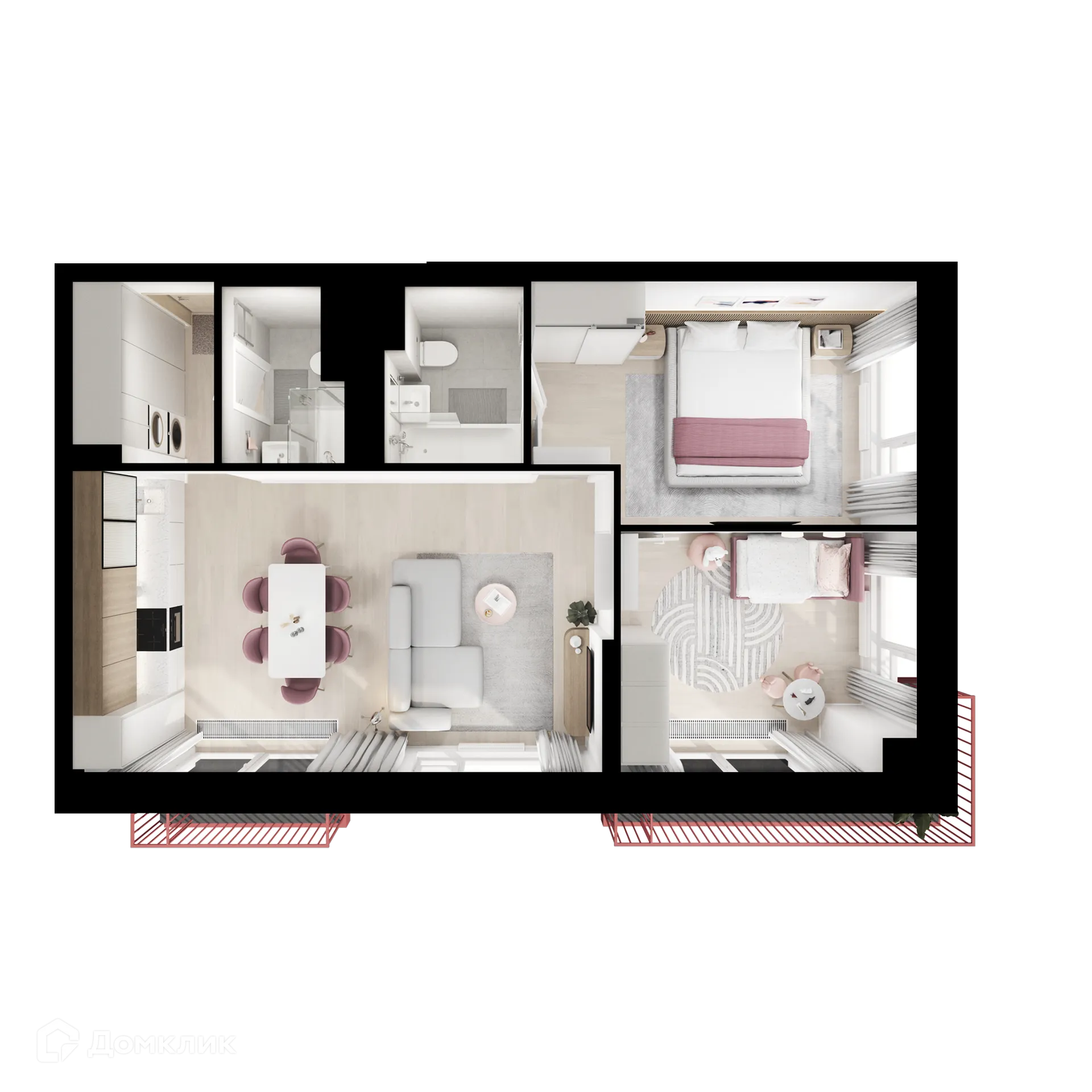 Планировка 2-комнатной квартиры 63.2 м² в «Алтуфьевское 53», г. Москва — фото 2