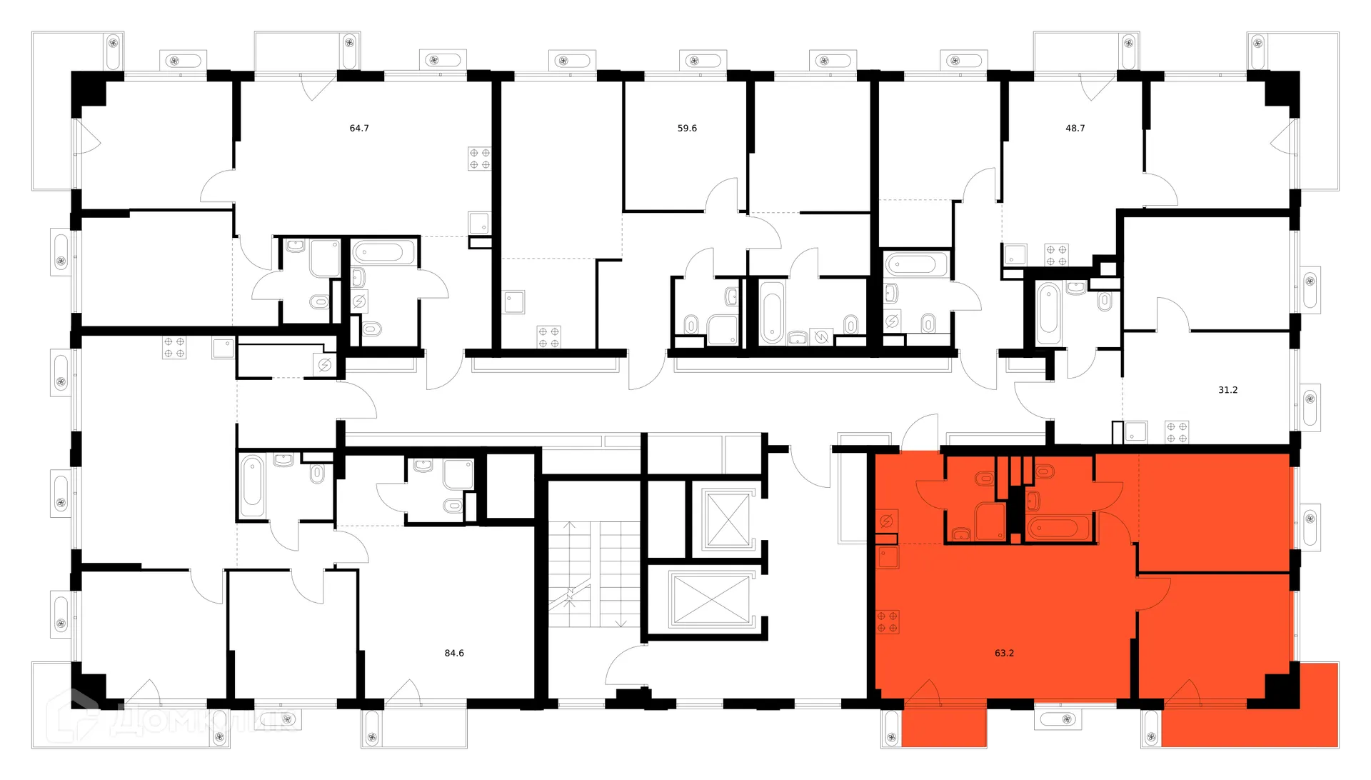 Планировка 2-комнатной квартиры 63.2 м² в «Алтуфьевское 53», г. Москва — фото 3