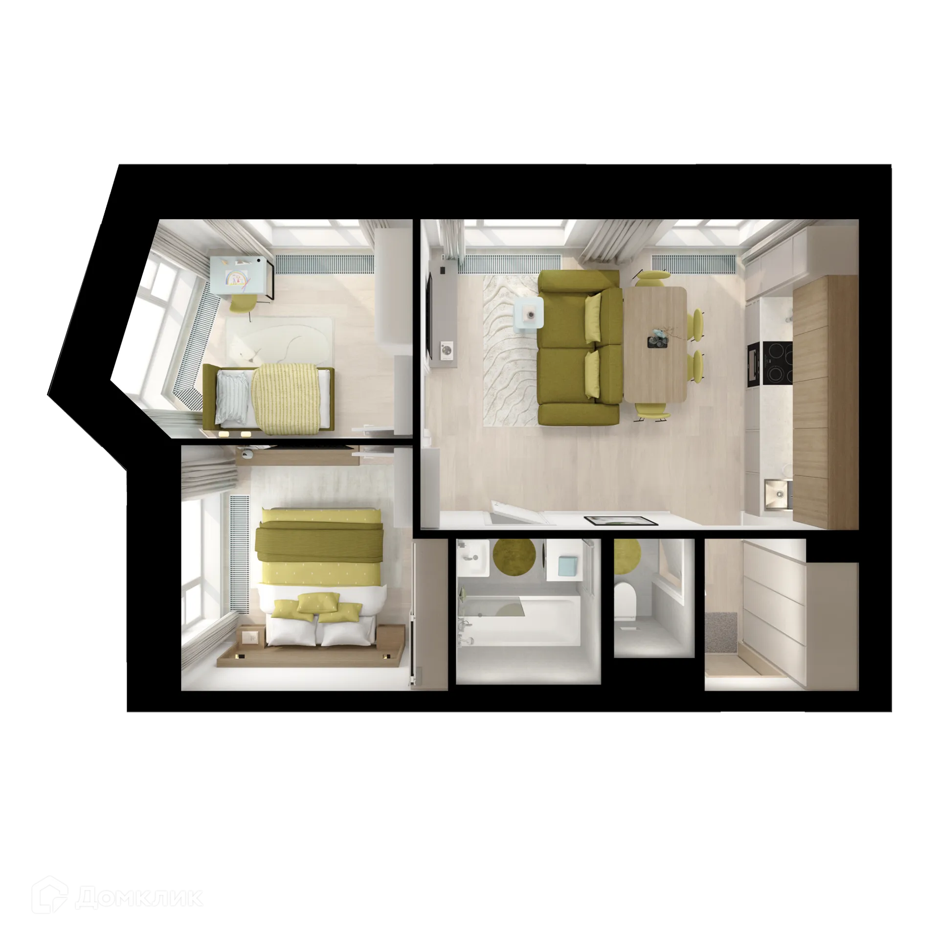 Планировка 2-комнатной квартиры 45.7 м² в ЖК Мичуринский парк, г. Москва — фото 2