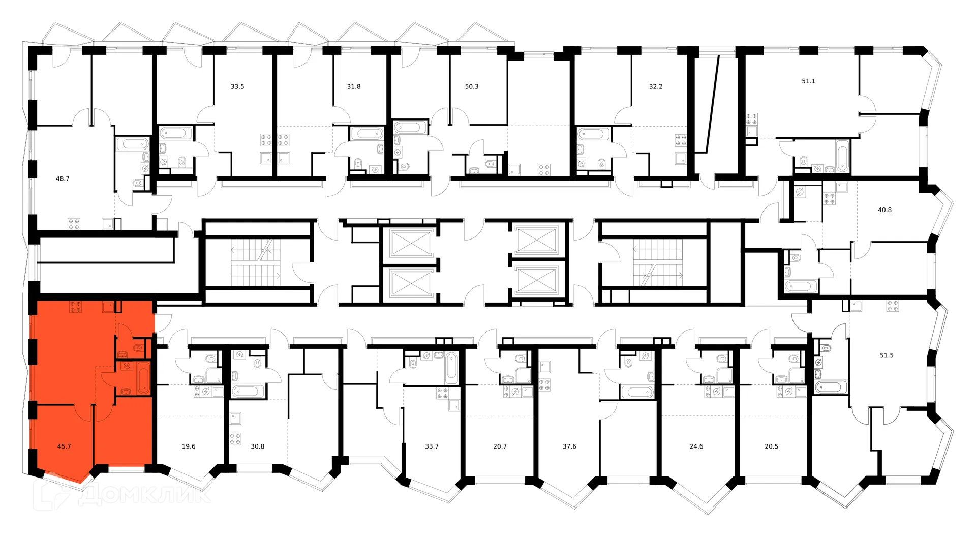 Планировка 2-комнатной квартиры 45.7 м² в ЖК Мичуринский парк, г. Москва — фото 3