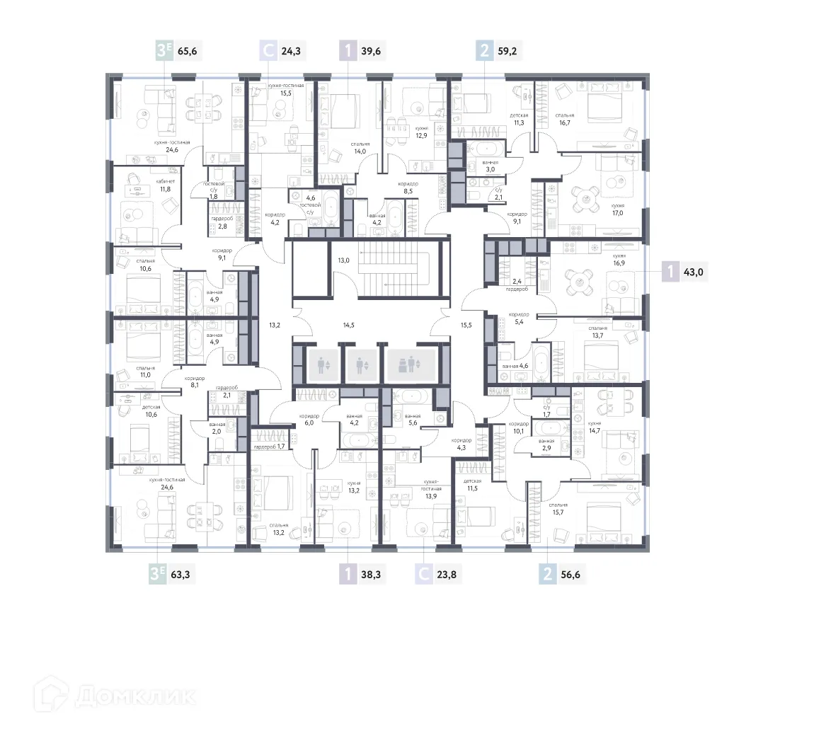Планировка 1-комнатной квартиры 39.6 м² в ЖК "Сиреневый парк", г. Москва — фото 2