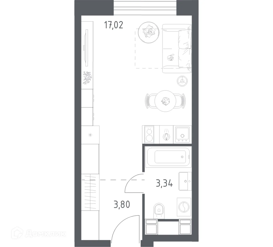 Планировка студии квартиры 24.16 м² в Пятницкое 58, г. Москва — фото 1