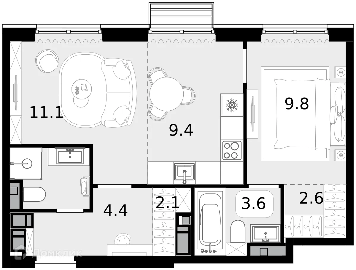 Планировка 2-комнатной квартиры 47.3 м² в ЖК "Новая Звезда-2", г. Москва — фото 1