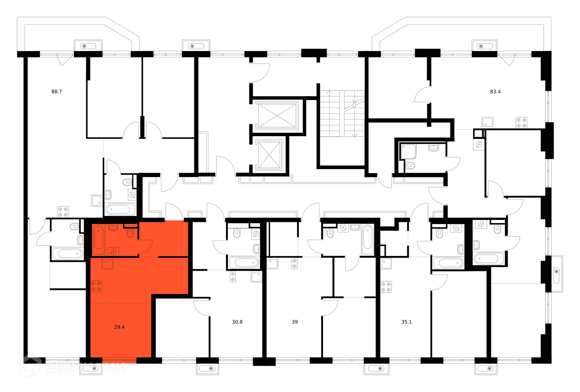 Планировка студии квартиры 29.4 м² в ЖК Зелёный парк, г. Москва — фото 2
