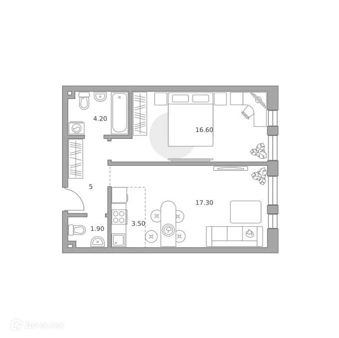 Планировка 2-комнатной квартиры 48.5 м² в ЖК MYPRIORITY Dubrovka (МАЙПРИОРИТИ Дубровка), г. Москва — фото 1