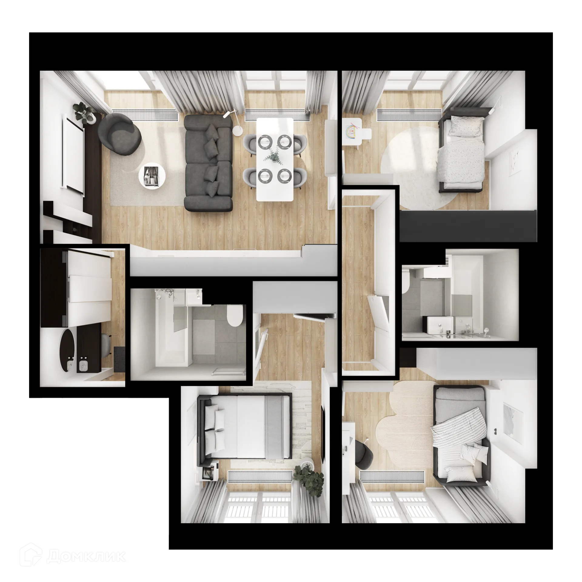 Планировка 3-комнатной квартиры 67.8 м² в ЖК Москворечье, г. Москва — фото 2