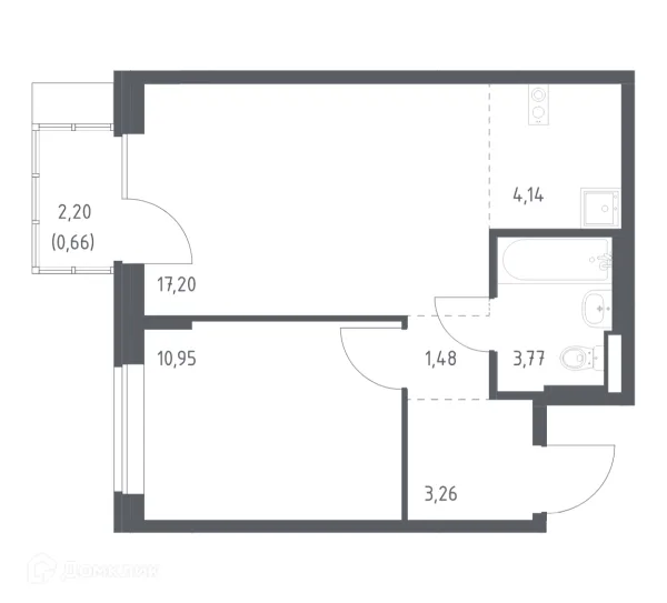 Планировка 1 комн. в ЖК Подольские кварталы