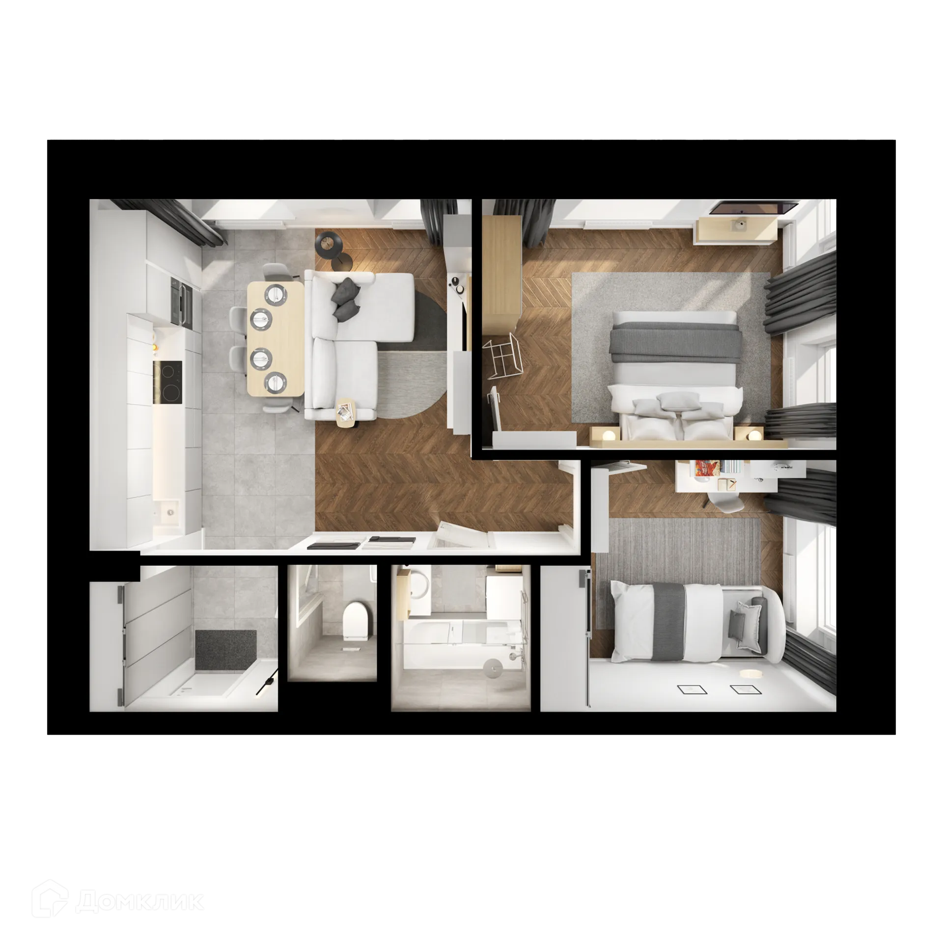 Планировка 2-комнатной квартиры 55 м² в ЖК Полар, г. Москва — фото 2