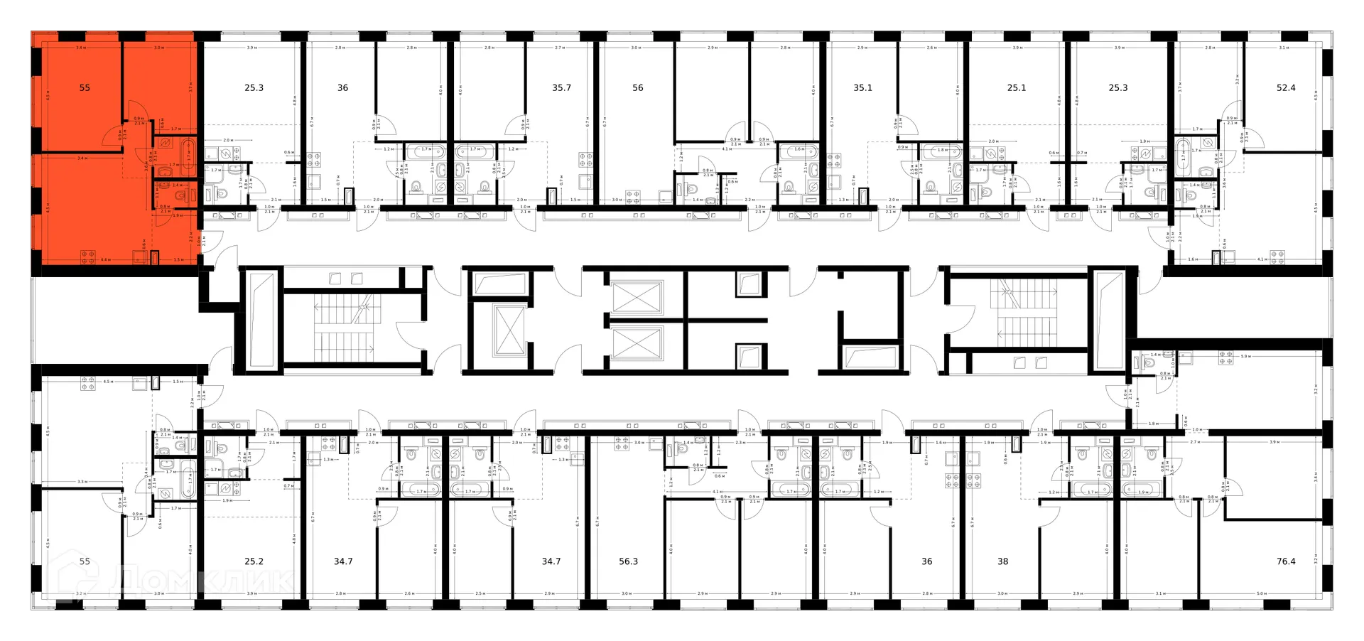 Планировка 2-комнатной квартиры 55 м² в ЖК Полар, г. Москва — фото 3