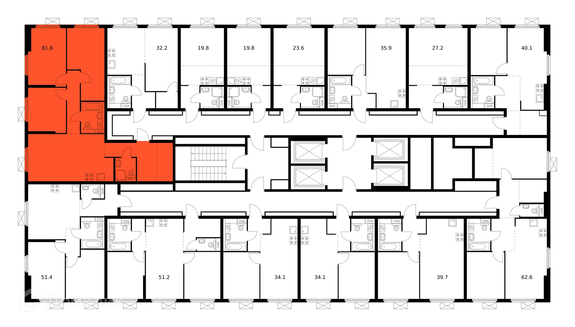Планировка 3-комнатной квартиры 81.1 м² в ЖК Сигнальный 16, г. Москва — фото 2