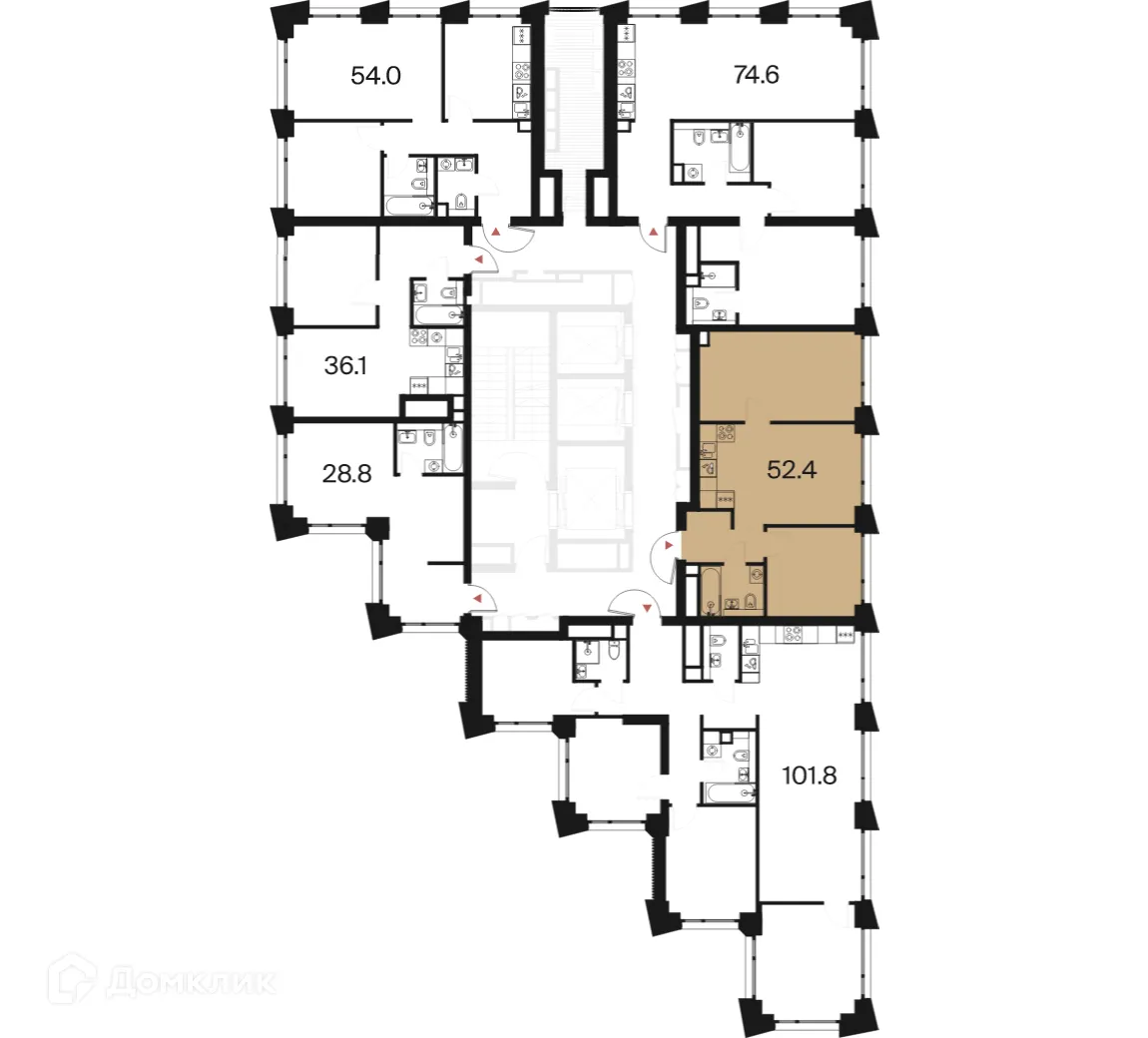 Планировка 2-комнатной квартиры 52.4 м² в ЖК РАКУРС, г. Москва — фото 2