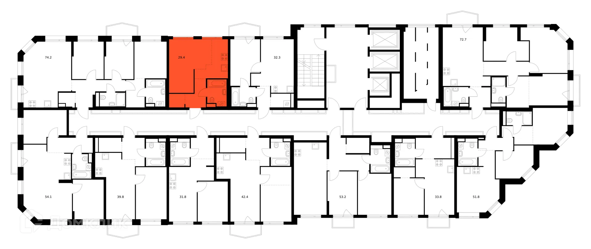 Планировка 1-комнатной квартиры 29.4 м² в ЖК Руставели 14, г. Москва — фото 2