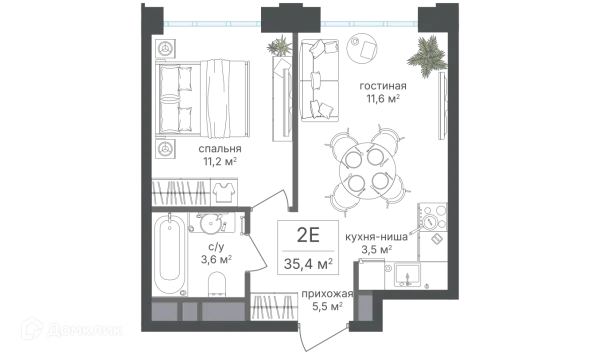 Планировка 2 комн. в ЖК Михалковский