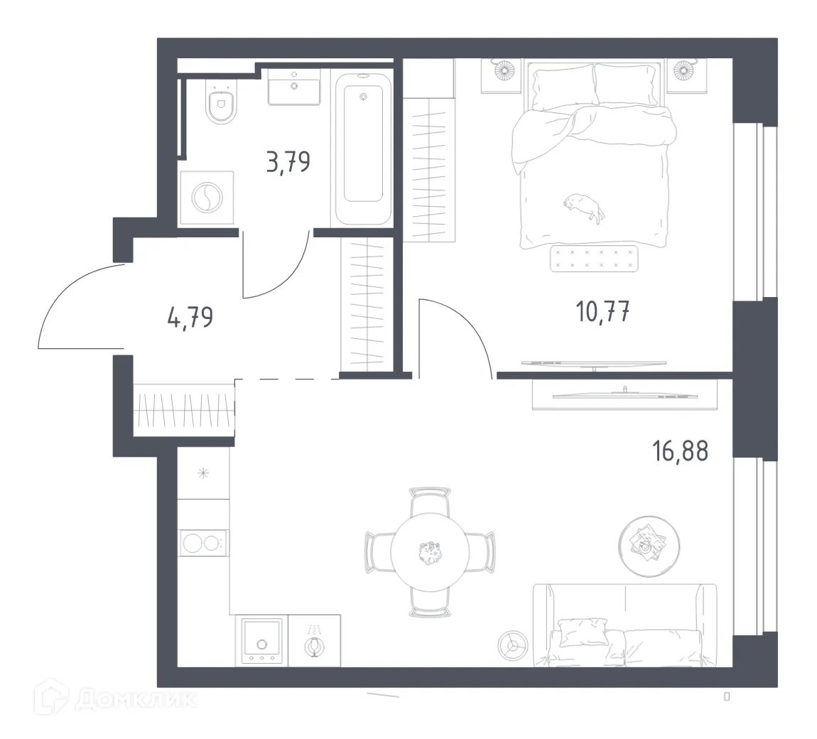 Планировка 1-комнатной квартиры 36.23 м² в Литературный квартал, г. Москва — фото 1