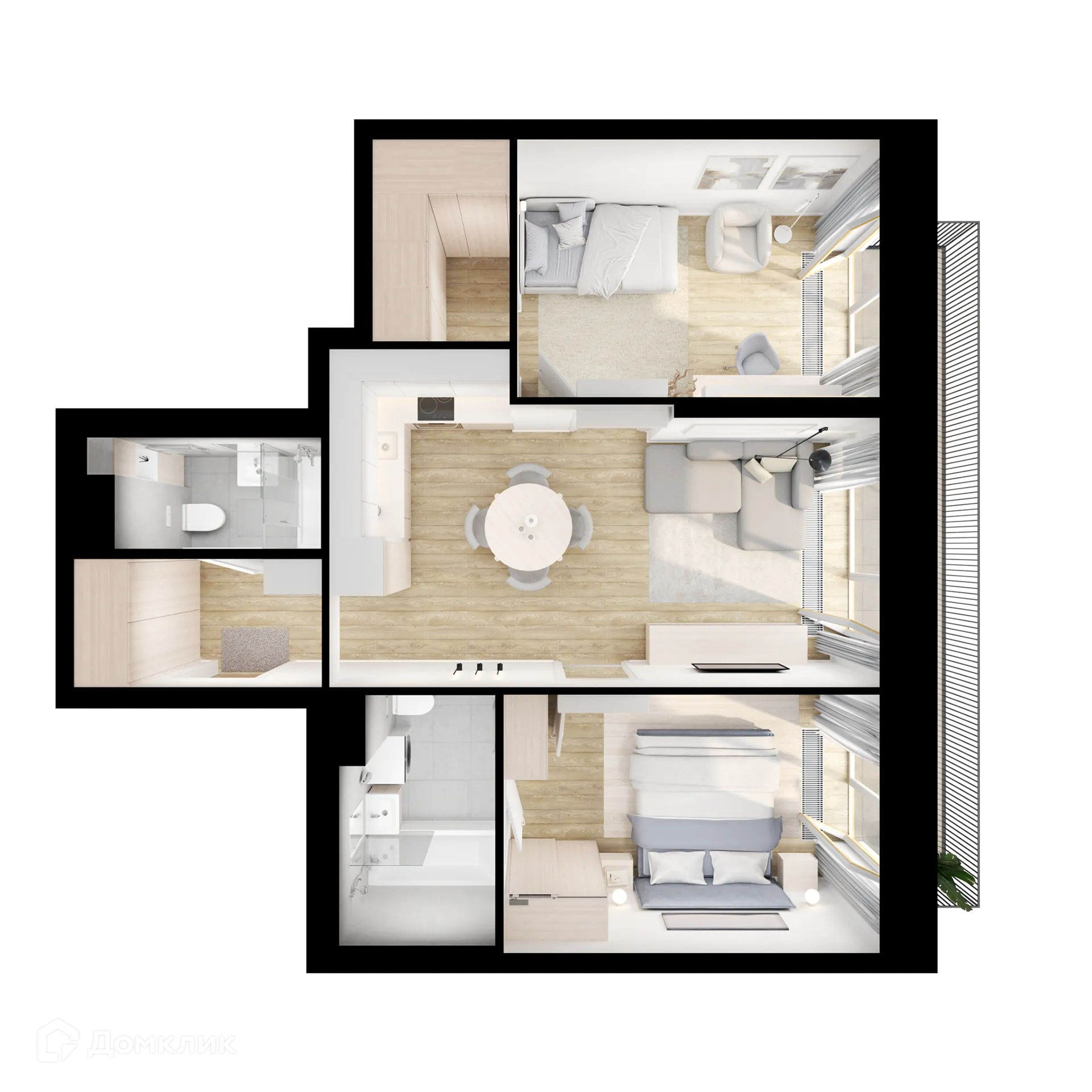 Планировка 2-комнатной квартиры 59.6 м² в ЖК Плеханова 11, г. Москва — фото 2