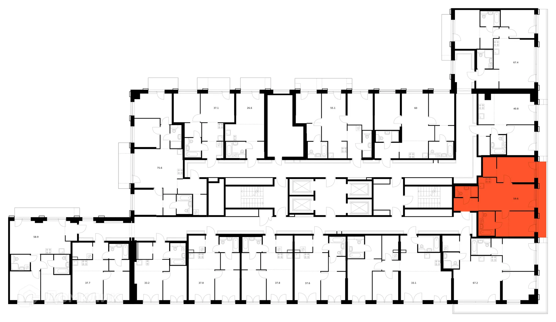 Планировка 2-комнатной квартиры 59.6 м² в ЖК Плеханова 11, г. Москва — фото 3