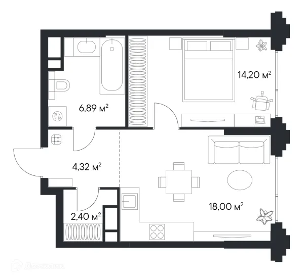 Планировка 1 комн. в ЖК «1-й Нагатинский»