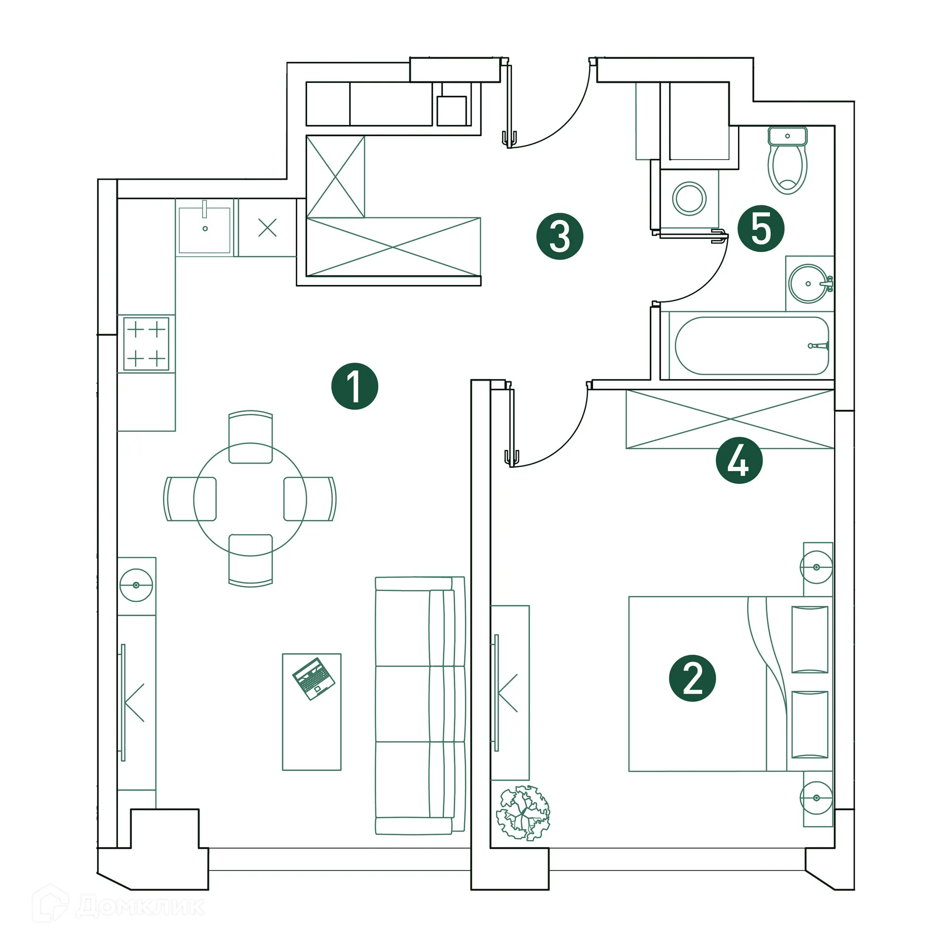 Планировка 2-комнатной квартиры 51.7 м² в ЖК "VERY (Вери)", г. Москва — фото 2