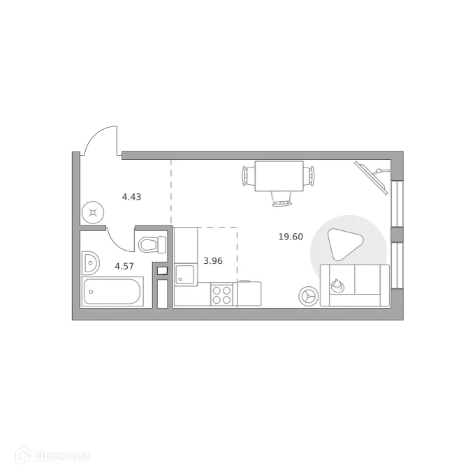Планировка студии квартиры 32.56 м² в ЖК BeLuck Коломенское (БеЛук Коломенское), г. Москва — фото 1