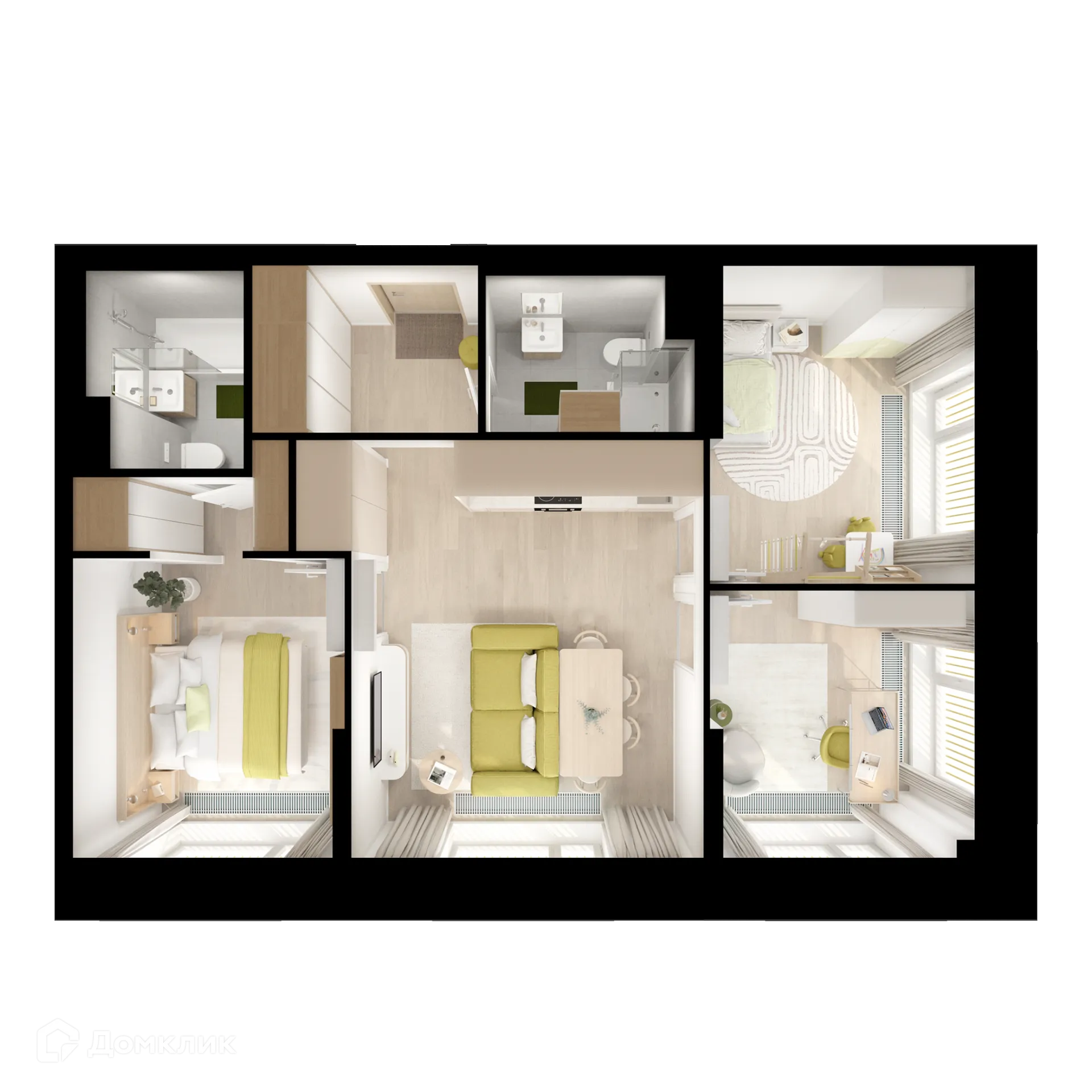 Планировка 3-комнатной квартиры 61.3 м² в «Нарвин», г. Москва — фото 2