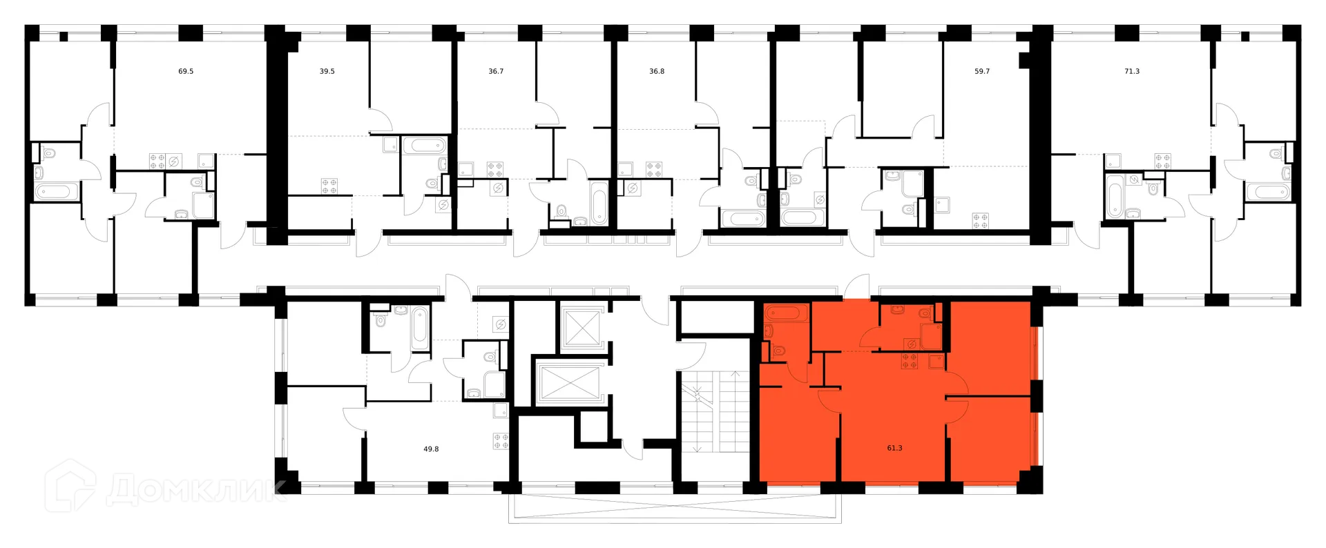 Планировка 3-комнатной квартиры 61.3 м² в «Нарвин», г. Москва — фото 3