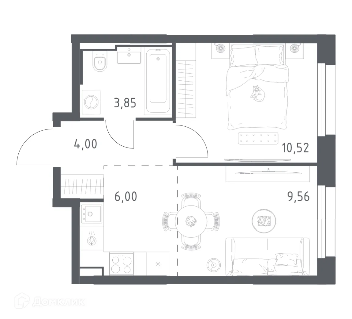 Планировка 1-комнатной квартиры 33.93 м² в ЖК Квартал Строгино, г. Москва — фото 1