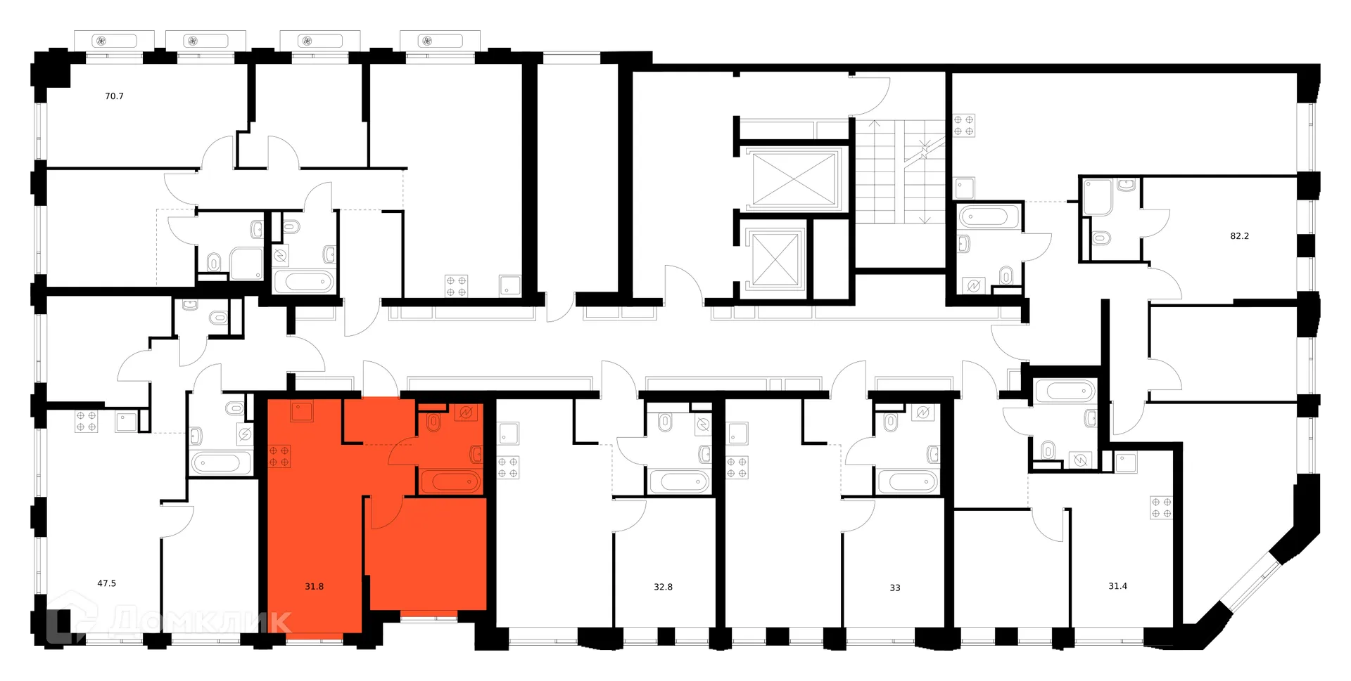 Планировка 1-комнатной квартиры 31.8 м² в ЖК Лосиноостровский парк, г. Москва — фото 2