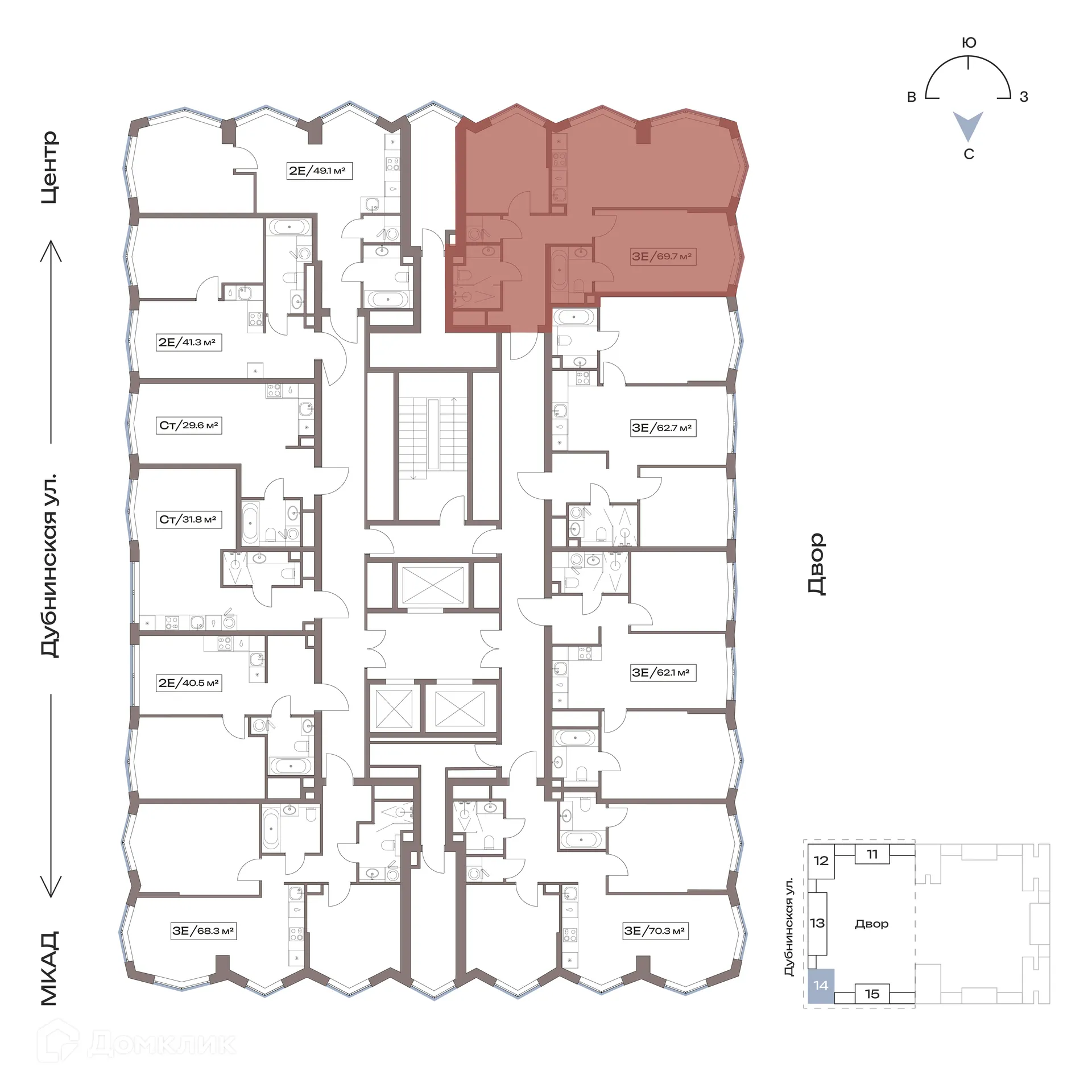Планировка 2-комнатной квартиры 69.7 м² в Акценты, г. Москва — фото 2