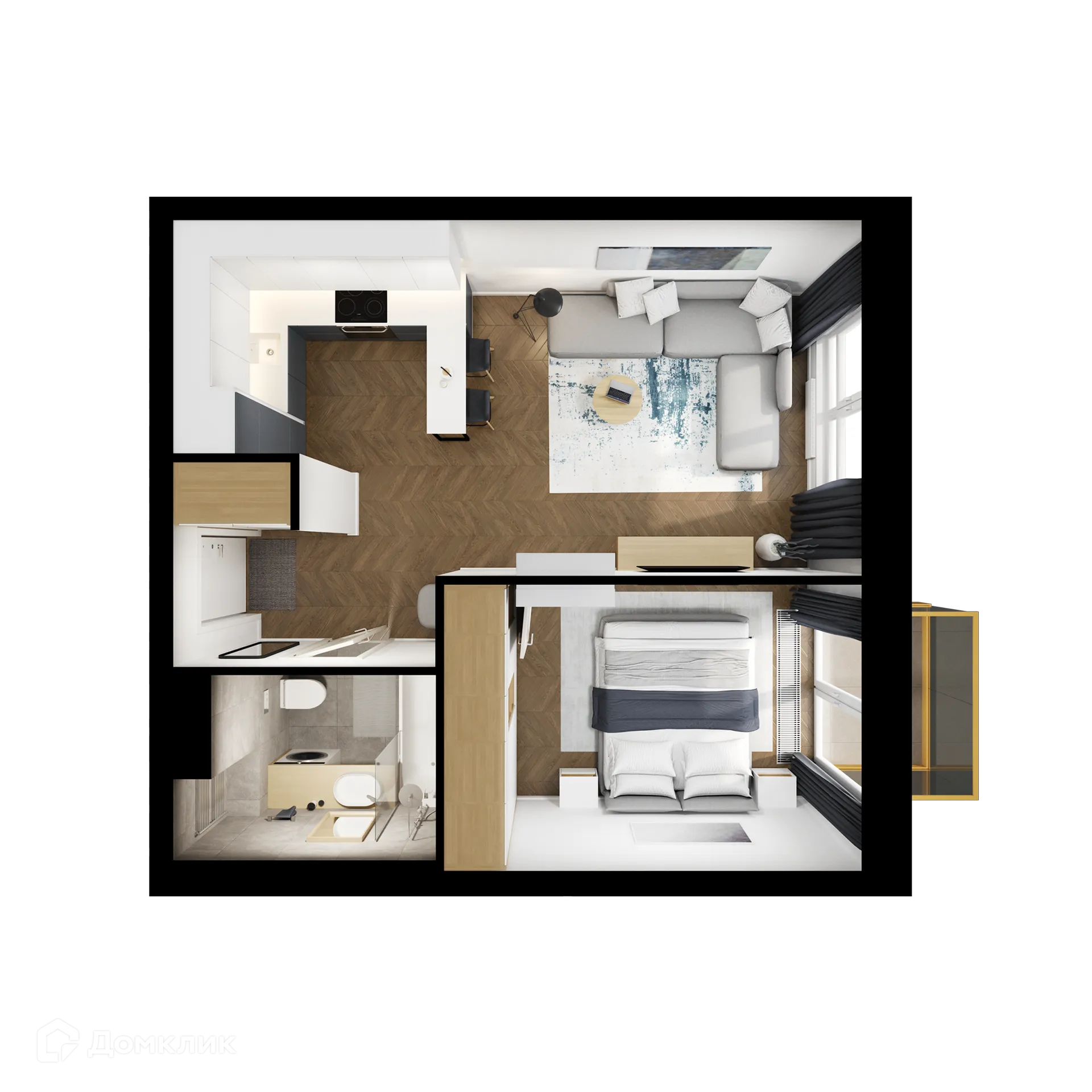 Планировка 1-комнатной квартиры 42.7 м² в ЖК Кронштадтский 9, г. Москва — фото 2