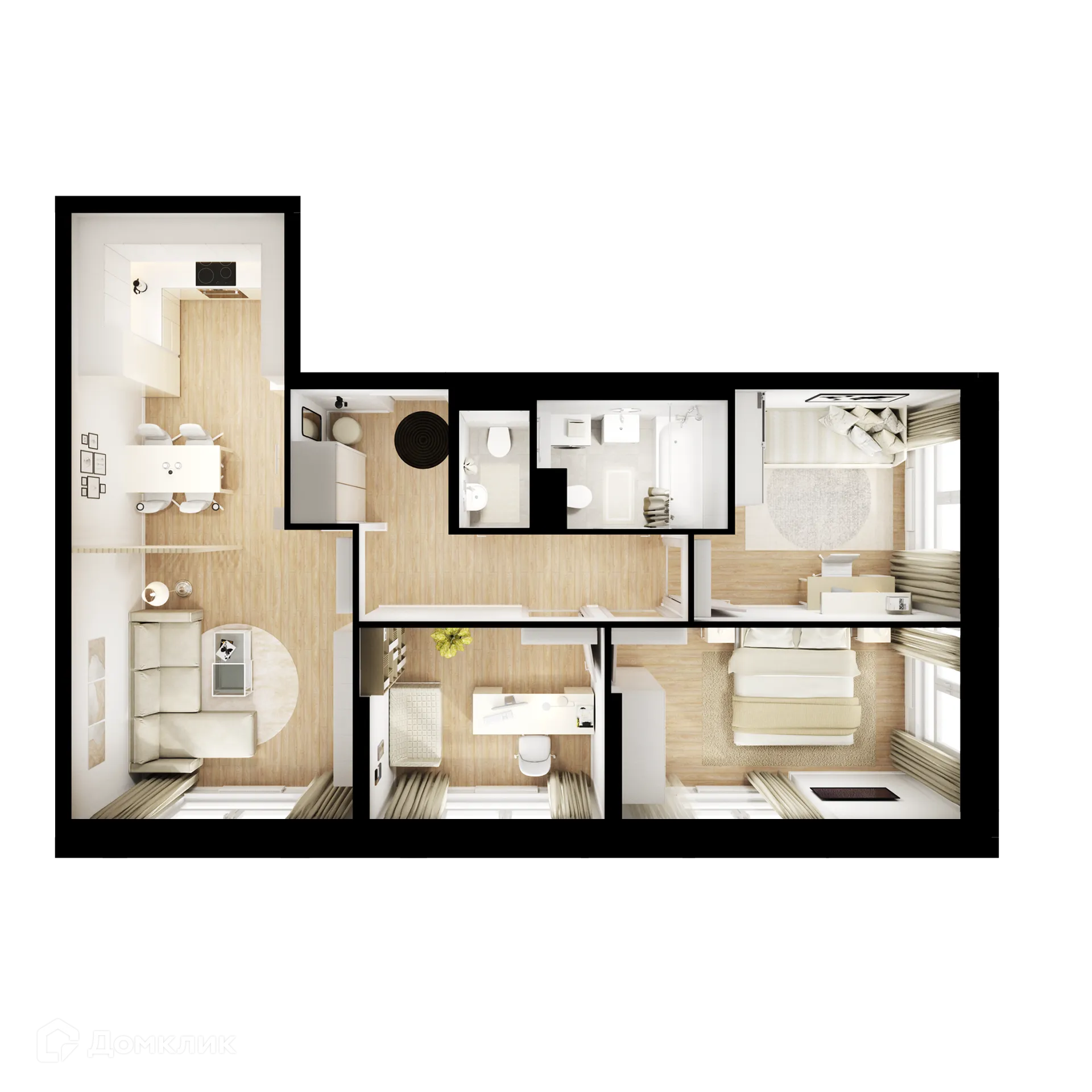 Планировка 3-комнатной квартиры 70.3 м² в ЖК Первый Дубровский, г. Москва — фото 1