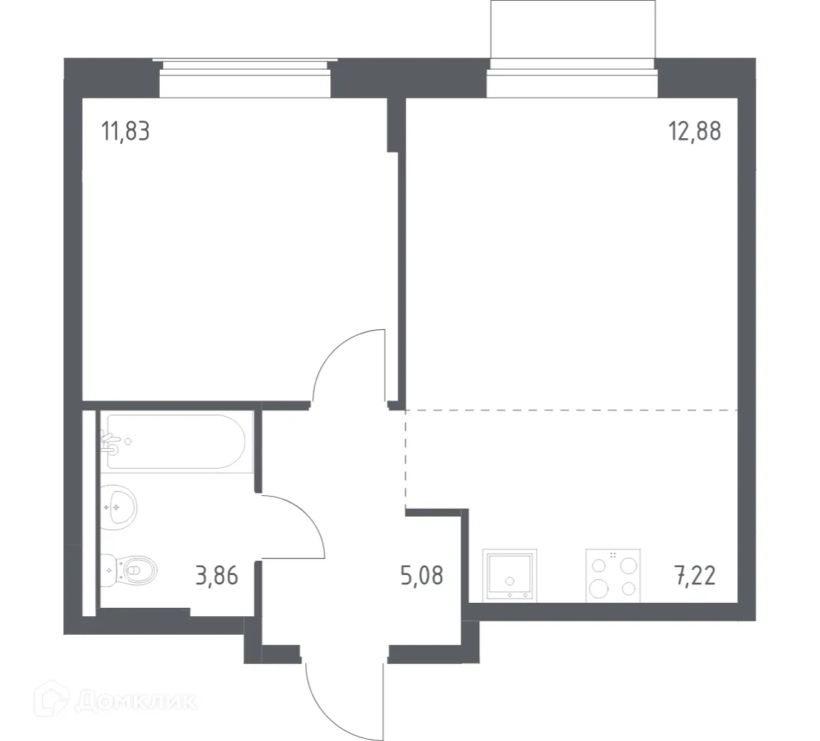 Планировка 1-комнатной квартиры 40.87 м² в ЖК Квартал Западный, г. Москва — фото 1