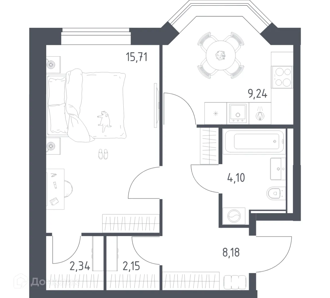 Планировка 1-комнатной квартиры 41.72 м² в ЖК Квартал Домашний, г. Москва — фото 1