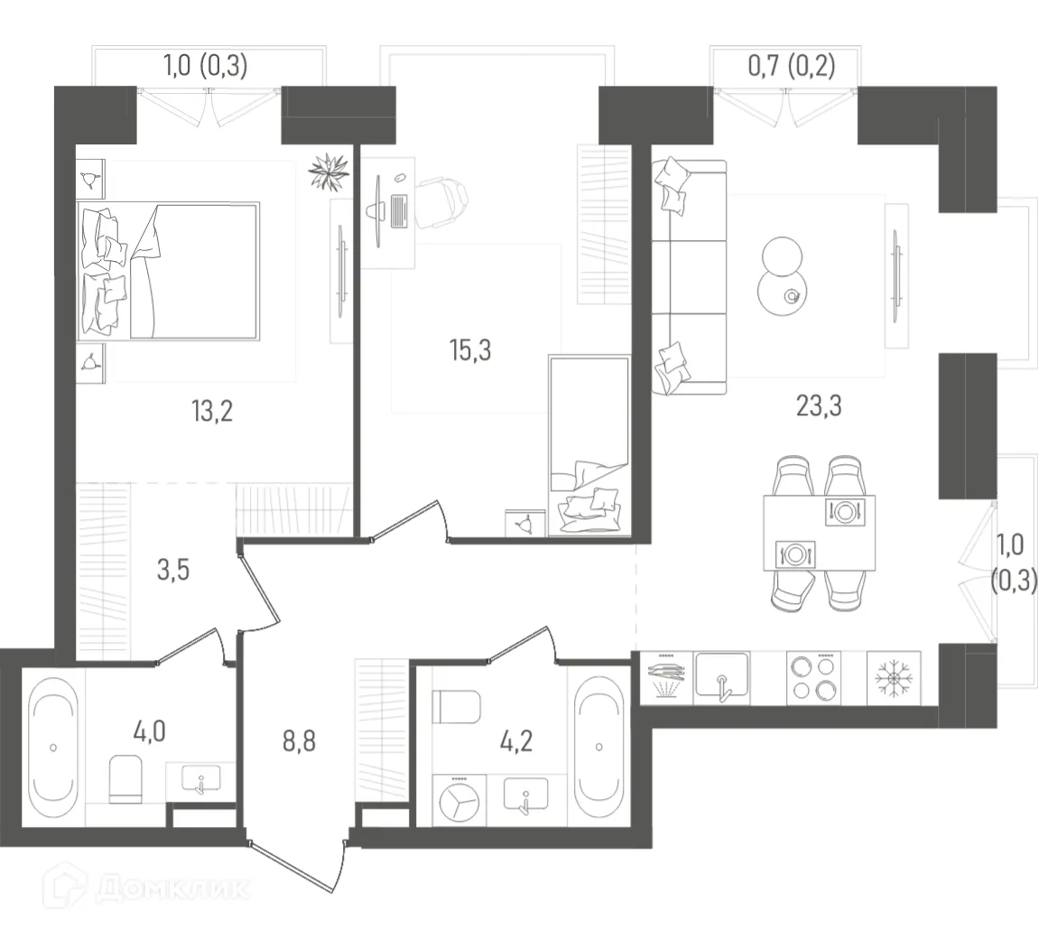 Планировка 2-комнатной квартиры 73.1 м² в ТАТУМ, г. Москва — фото 2