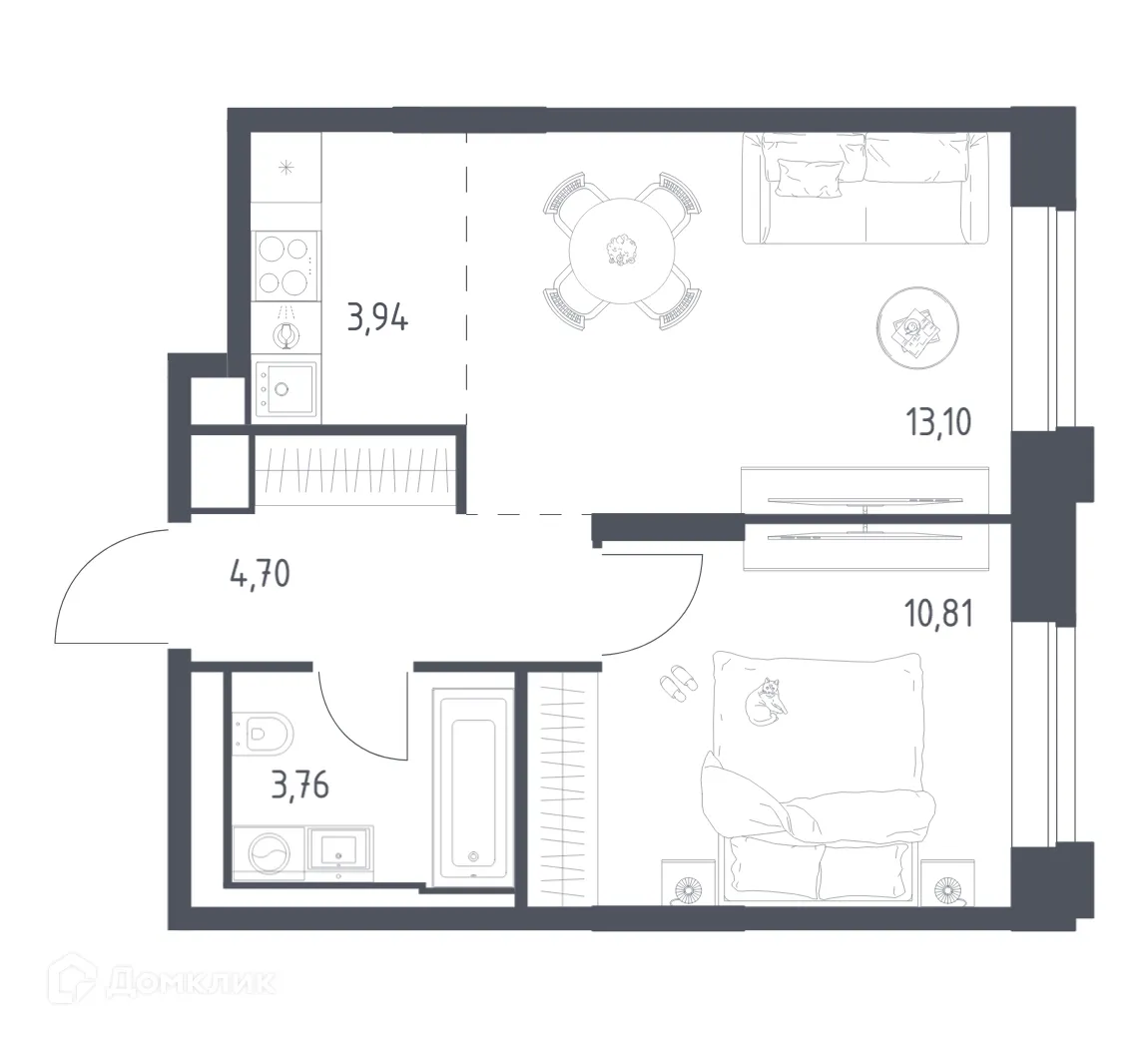 Планировка 1-комнатной квартиры 36.31 м² в ЖК Верейская 41, г. Москва — фото 1