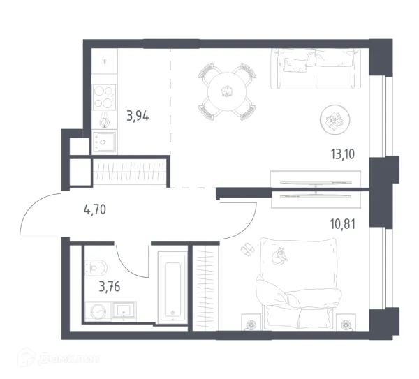 Планировка 1 комн. в ЖК Верейская 41