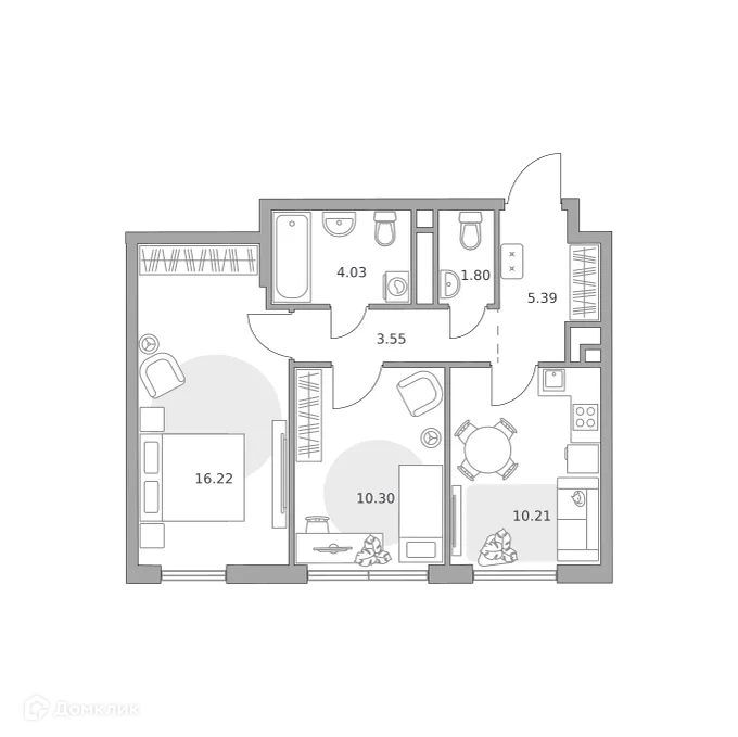 Планировка 2-комнатной квартиры 51.5 м² в «Нижегородская от Гранель», г. Москва — фото 1