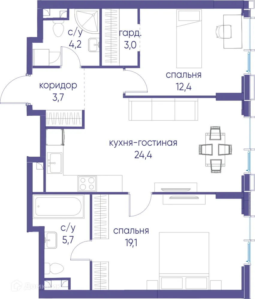 Планировка 2-комнатной квартиры 72.5 м² в ЖК "Событие", г. Москва — фото 2