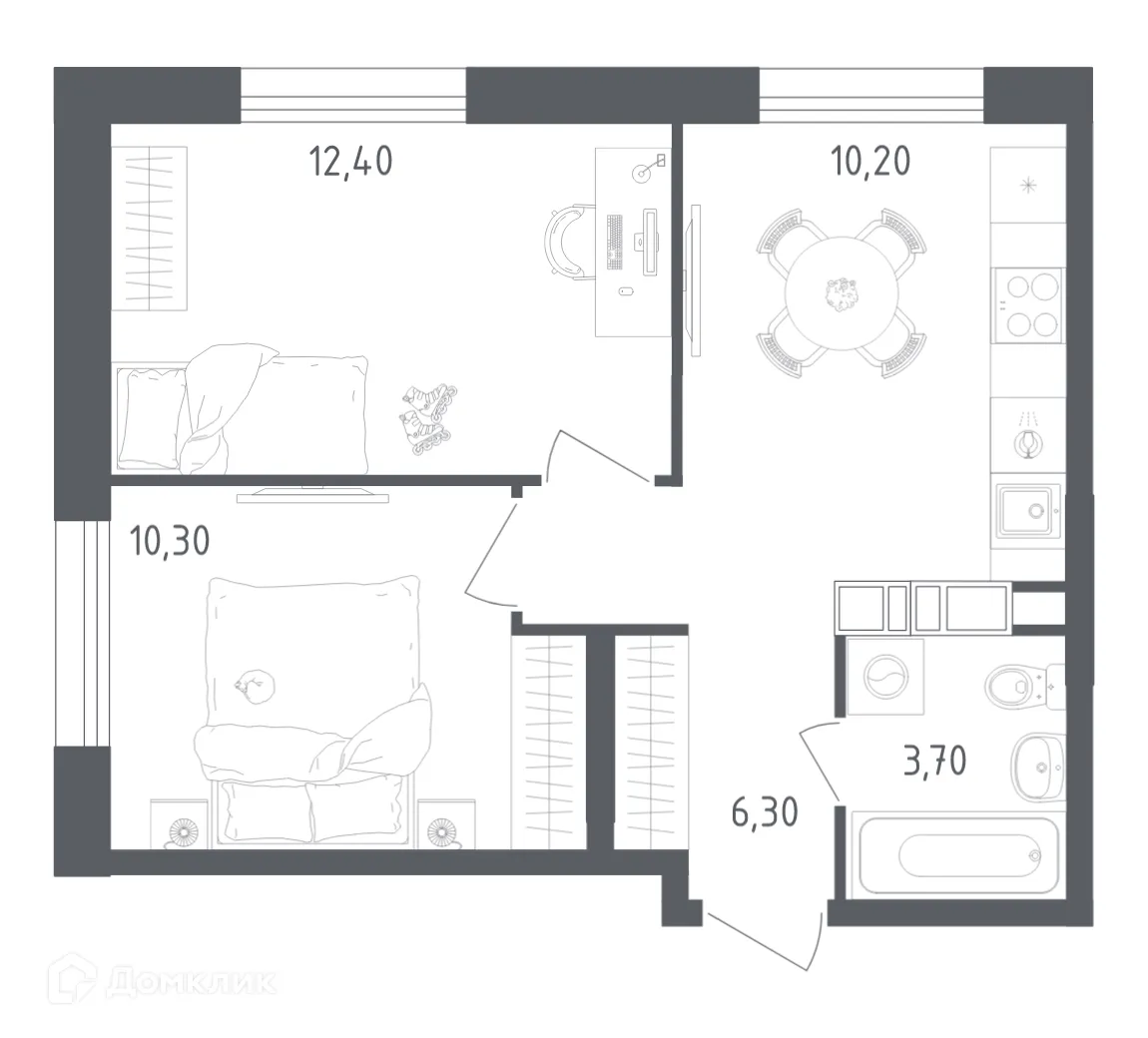 Планировка 2-комнатной квартиры 42.9 м² в ЖК Ольховый Квартал, г. Москва — фото 1
