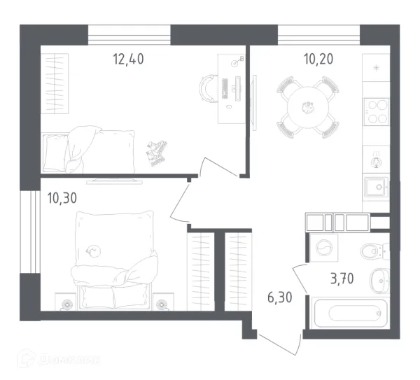 Планировка 2 комн. в ЖК Ольховый Квартал