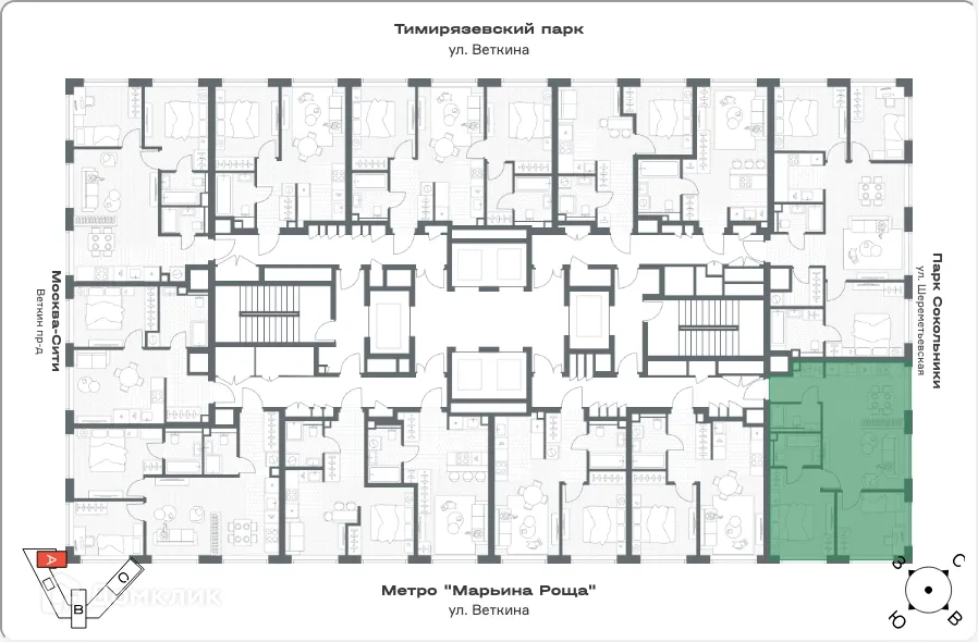 Планировка 2-комнатной квартиры 59.6 м² в ЖК TATE (Тейт), г. Москва — фото 3