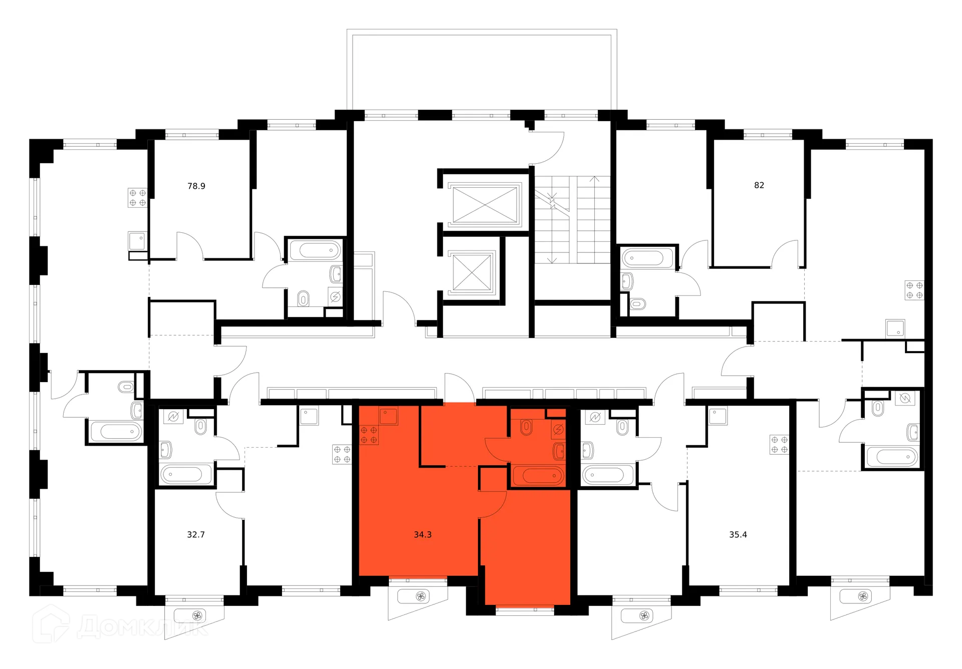 Планировка 1-комнатной квартиры 34.3 м² в «Онежский вал», г. Москва — фото 2