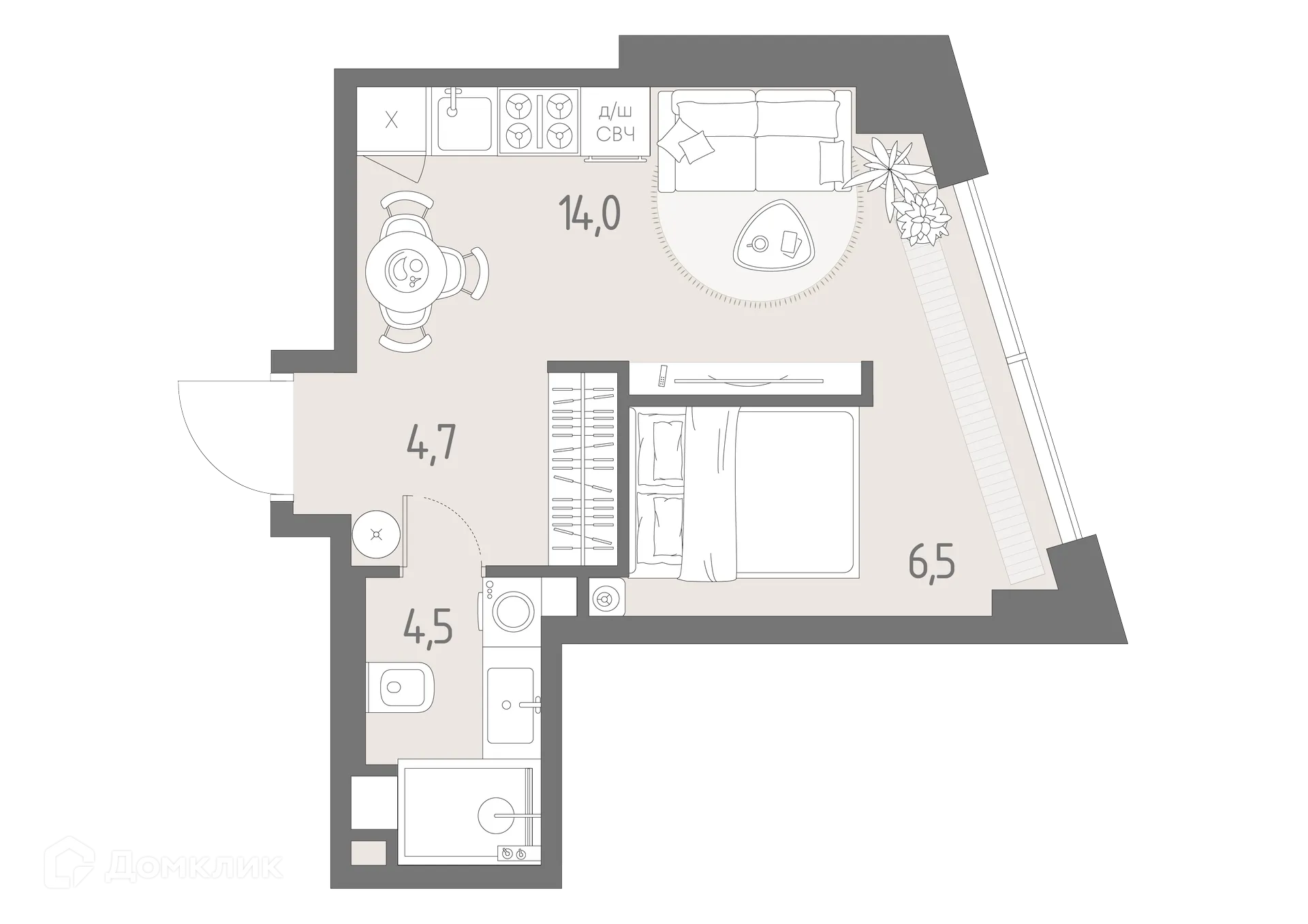 Планировка студии квартиры 29.7 м² в ЖК РОДИНА ПАРК, г. Москва — фото 2