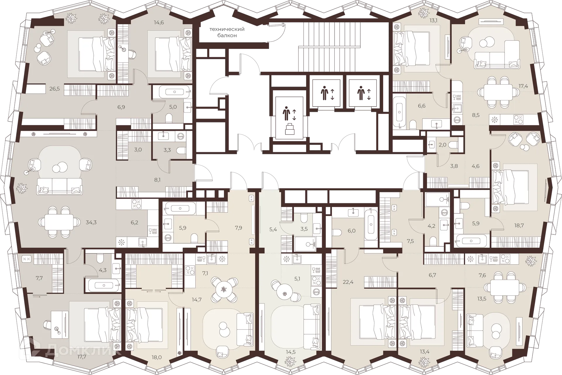 Планировка 3-комнатной квартиры 137.6 м² в Премиальный дом МАСТЕРС, г. Москва — фото 2