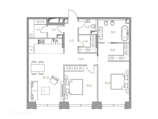 Планировка 2 комн. в ЖК «Luzhniki Collection (Коллекция Лужники)»