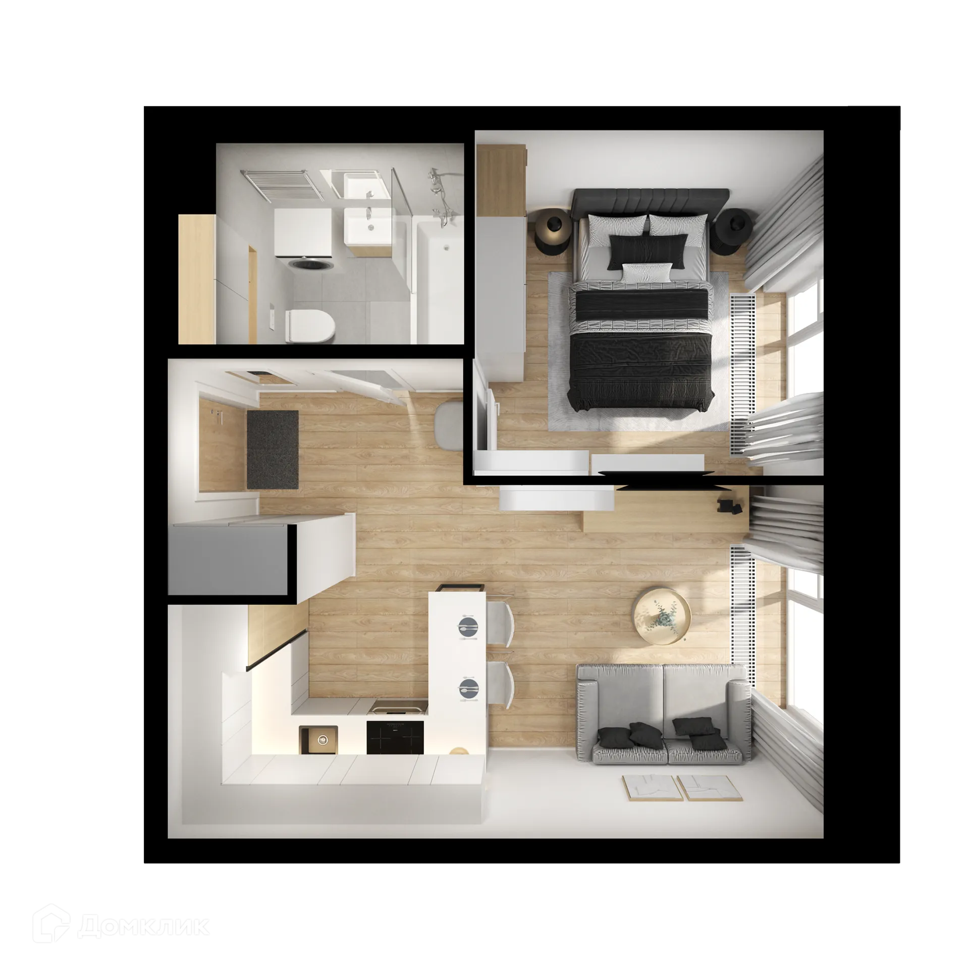 Планировка 1-комнатной квартиры 32.8 м² в ЖК Матвеевский парк, г. Москва — фото 2