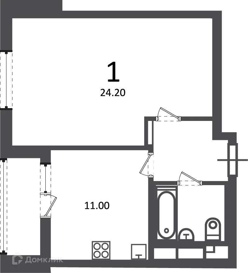 Планировка 1-комнатной квартиры 43.5 м² в Кусковская ул., д. 12/1 (Московские кварталы), г. Москва — фото 1