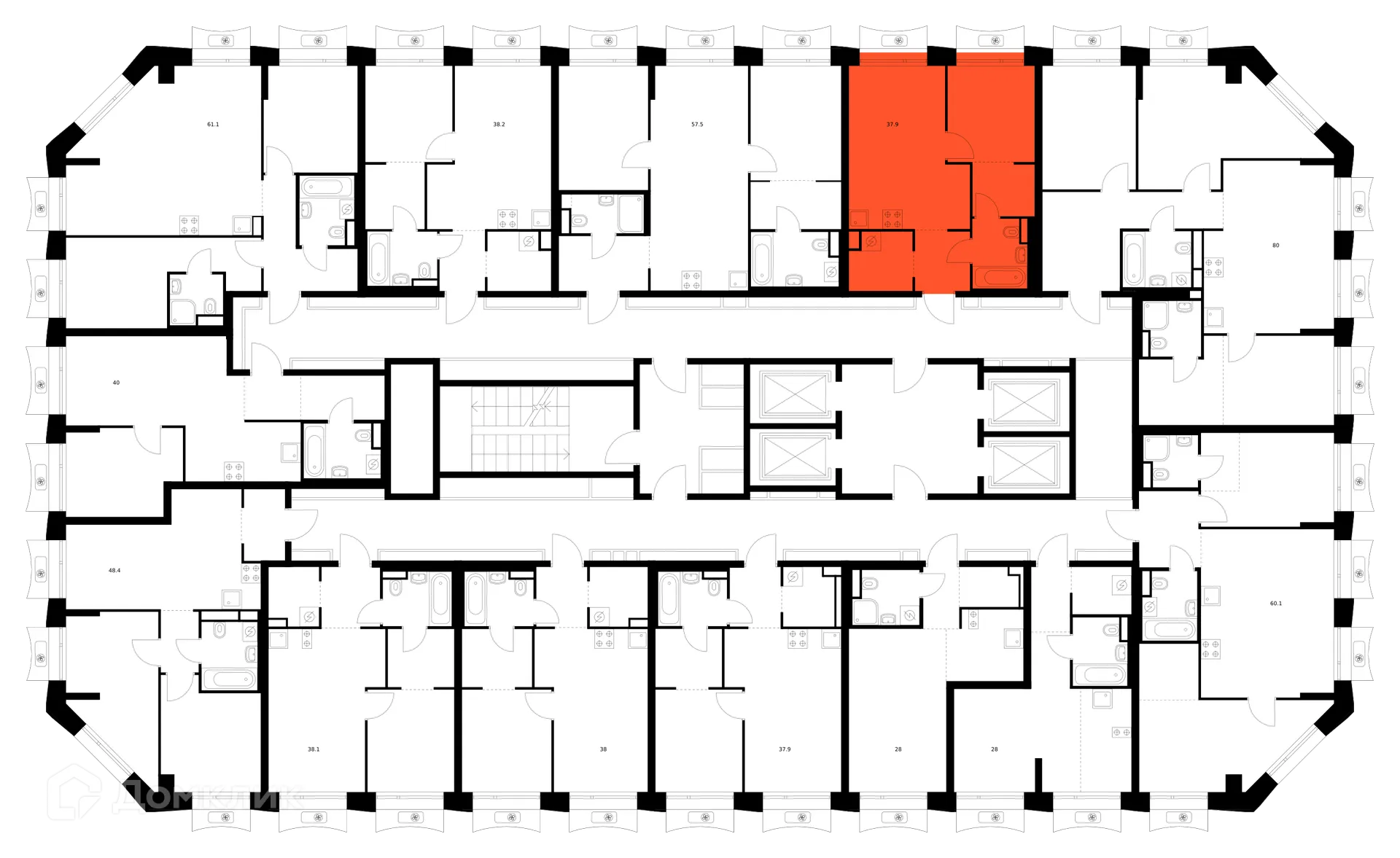 Планировка 1-комнатной квартиры 37.9 м² в «Алтуфьевское 53», г. Москва — фото 3