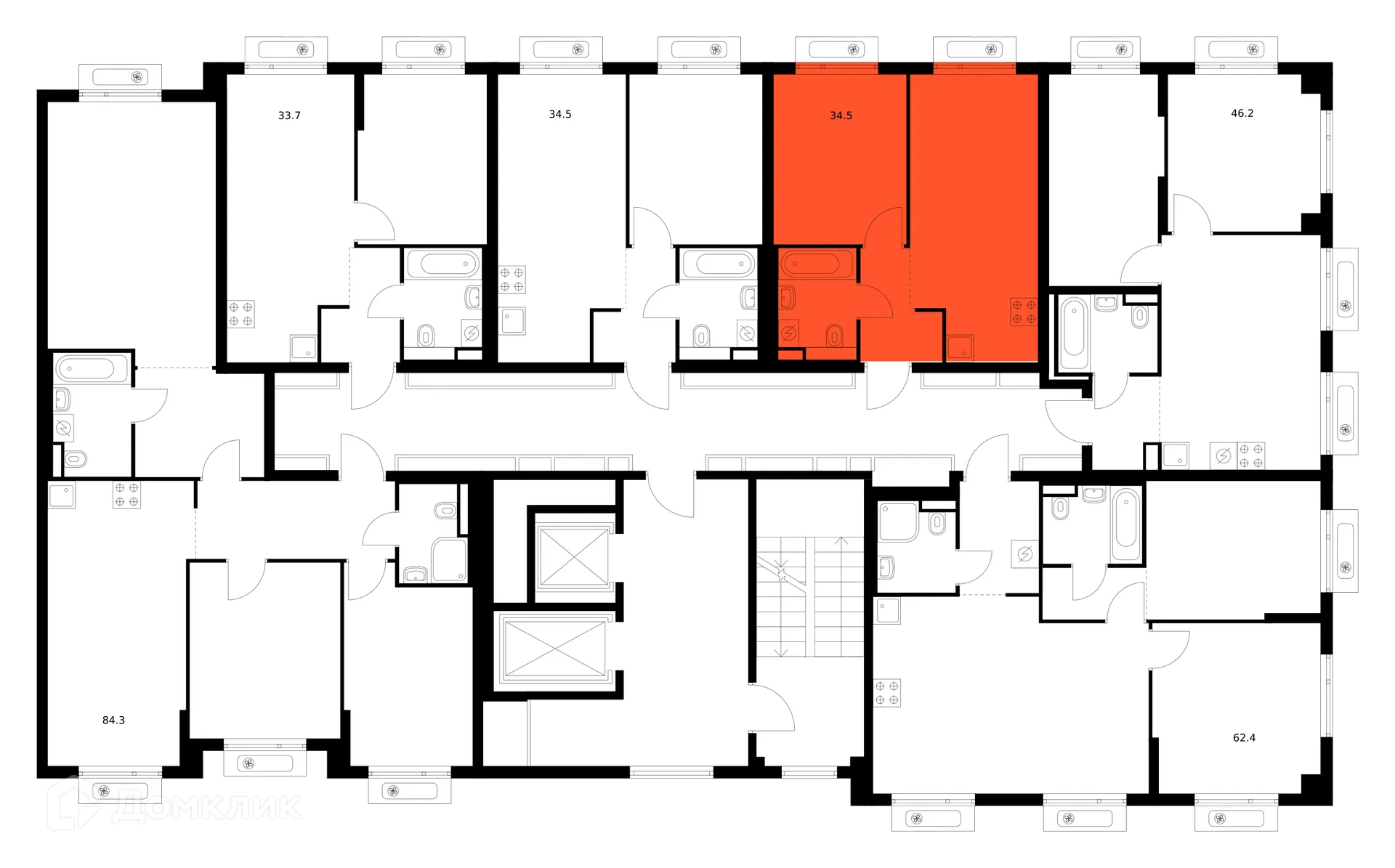 Планировка 1-комнатной квартиры 34.5 м² в ЖК Саларьево парк, г. Москва — фото 2